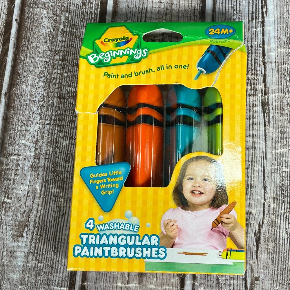 CRAYOLA Beginnings 4 Washable Triangular Paintbrushes Paint & Brush in One NEW